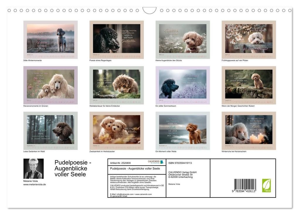 Weitere Ansicht: Pudelpoesie - Augenblicke voller Seele (Wandkalender 2027 DIN A3 quer), CALVENDO Monatskalender | Melanie Viola, Calvendo