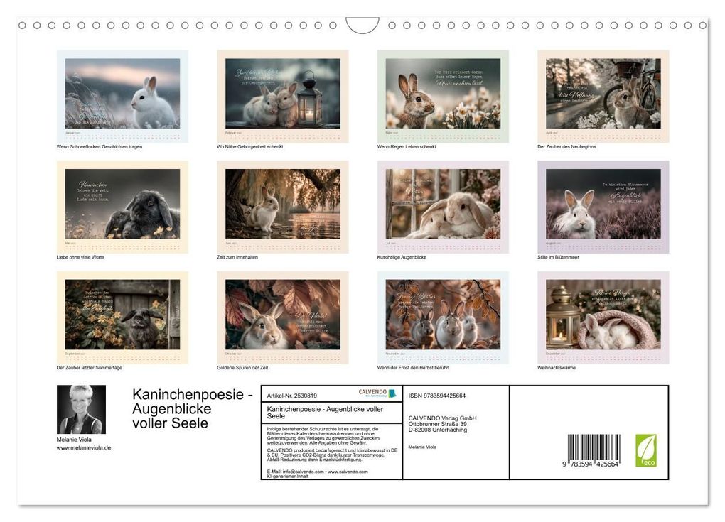 Weitere Ansicht: Kaninchenpoesie - Augenblicke voller Seele (Wandkalender 2027 DIN A3 quer), CALVENDO Monatskalender | Melanie Viola