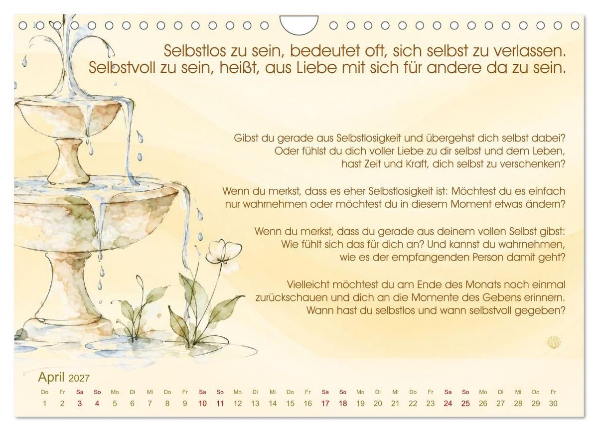Weitere Ansicht: Selbstliebe ist ein Weg des Friedens (Wandkalender 2027 DIN A4 quer), CALVENDO Monatskalender | Tanja Richter, Calvendo