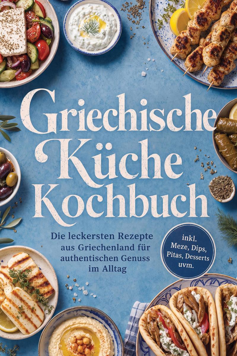 Produktbild: Griechische Küche Kochbuch: Die leckersten Rezepte aus Griechenland für authentischen Genuss im Alltag - inkl. Meze, Dips, Pitas, Desserts uvm. | Liora Clarke