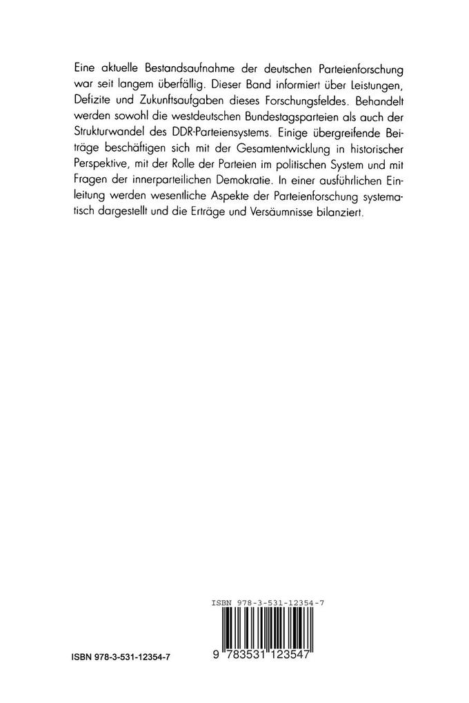 Weitere Ansicht: Stand und Perspektiven der Parteienforschung in Deutschland | Oskar Niedermayer, Richard Stöss