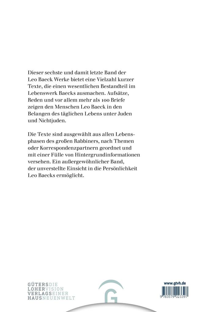 Weitere Ansicht: Briefe, Reden, Aufsätze | Leo Baeck