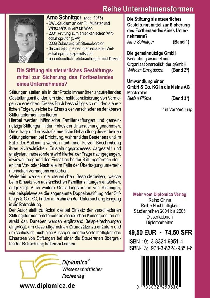 Weitere Ansicht: Die Stiftung als steuerliches Gestaltungsmittel zur Sicherung des Fortbestandes eines Unternehmens? | Arne Schnitger