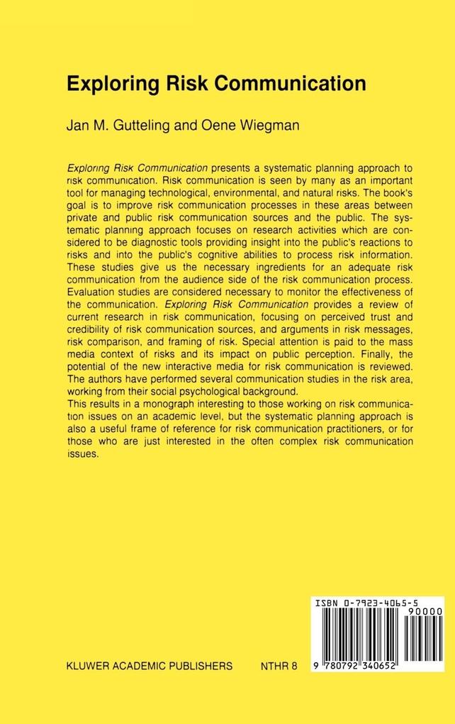 Weitere Ansicht: Exploring Risk Communication | J. M. Gutteling, O. Wiegman, Jan Gutteling