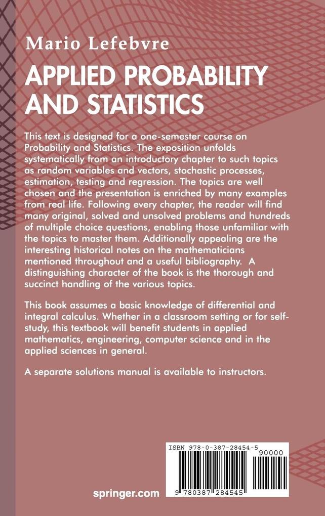 Weitere Ansicht: Applied Probability and Statistics | Mario Lefebvre