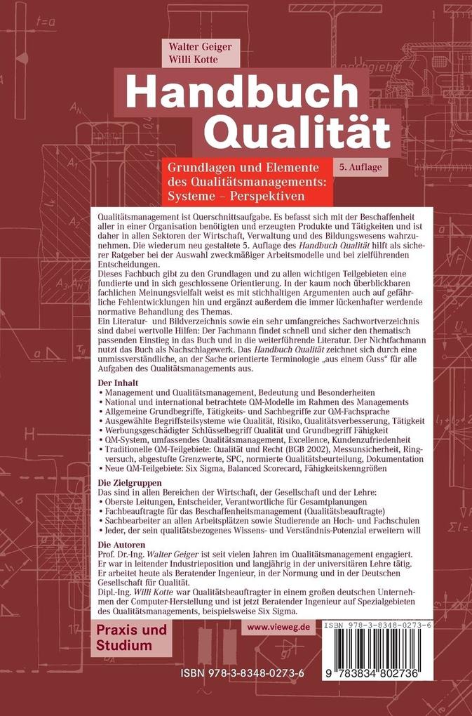 Weitere Ansicht: Handbuch Qualität | Walter Geiger, Willi Kotte