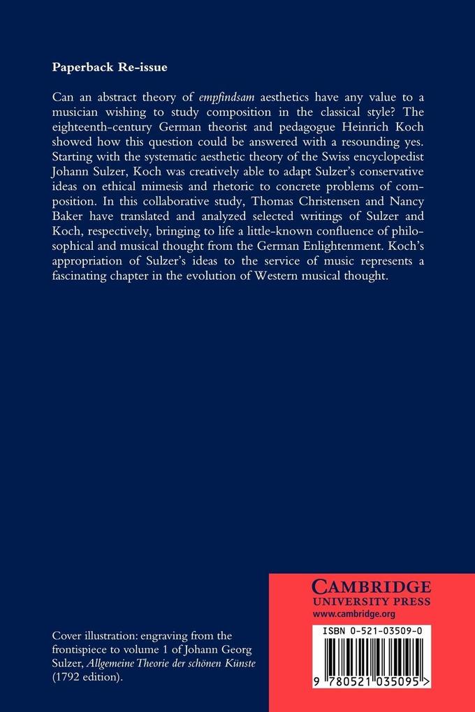 Weitere Ansicht: Aesthetics and the Art of Musical Composition in the German Enlightenment | Heinrich Christoph Koch, Johann Georg Sulzer