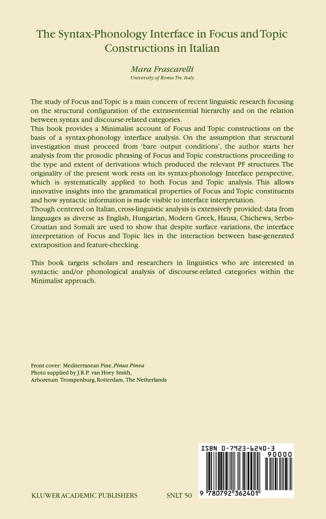 Weitere Ansicht: The Syntax-Phonology Interface in Focus and Topic Constructions in Italian | M. Frascarelli