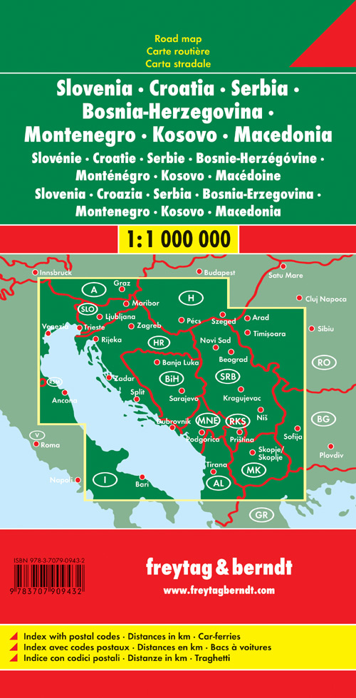 Weitere Ansicht: Slowenien / Kroatien / Serbien / Bosnien-Herzegowina / Montenegro / Kosovo / Mazedonien 1 : 1 000 000. Autokarte