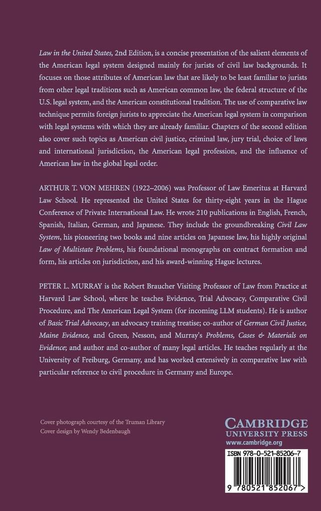 Weitere Ansicht: Law in the United States | Arthur T. von Mehren, Peter L. Murray