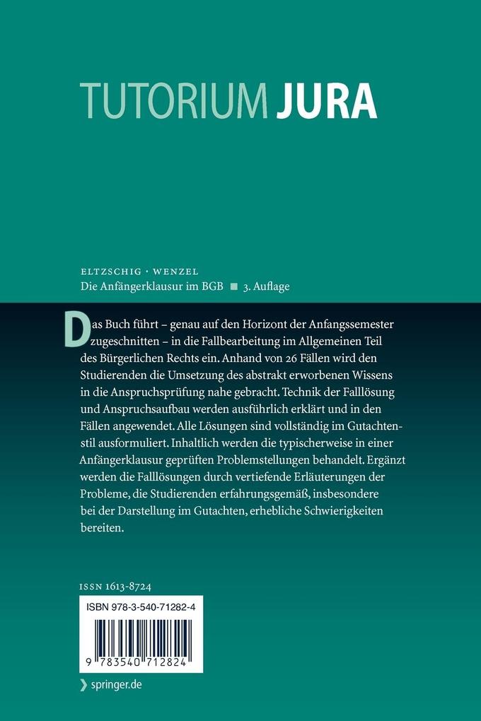 Weitere Ansicht: Die Anfängerklausur im BGB | Jan Eltzschig, Jens Wenzel