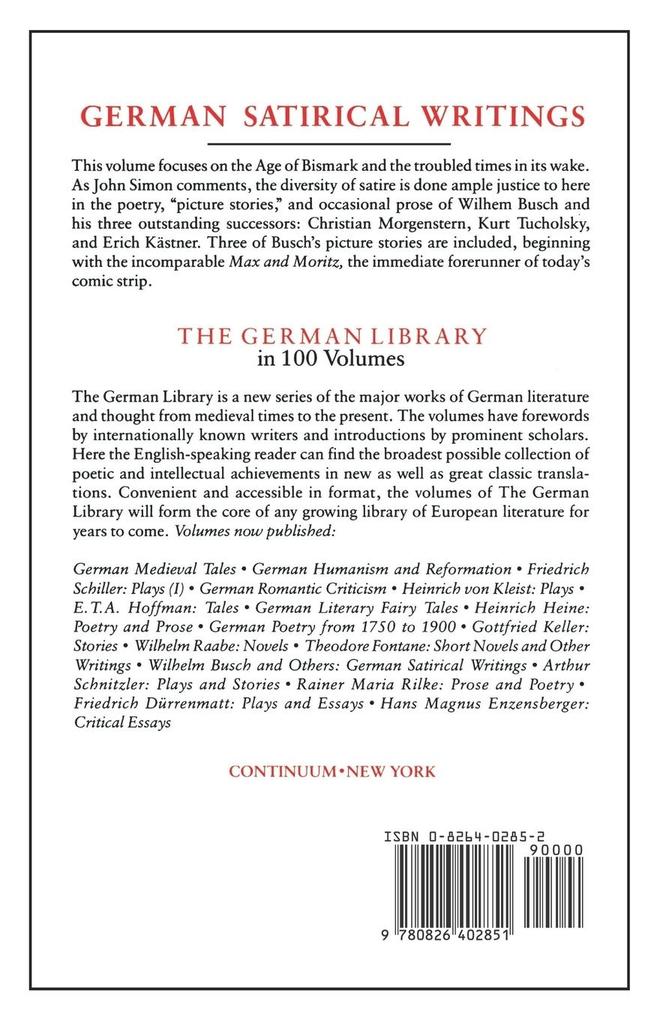 Weitere Ansicht: German Satirical Writings | Wilhelm Busch, John Simon