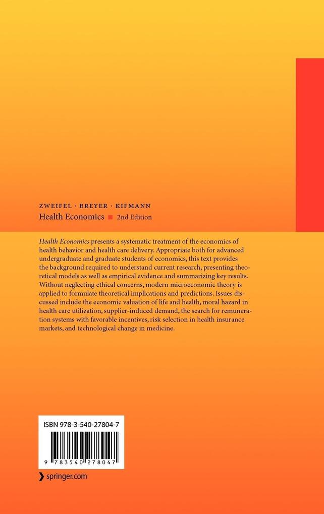 Weitere Ansicht: Health Economics | Peter Zweifel, Friedrich Breyer, Mathias Kifmann