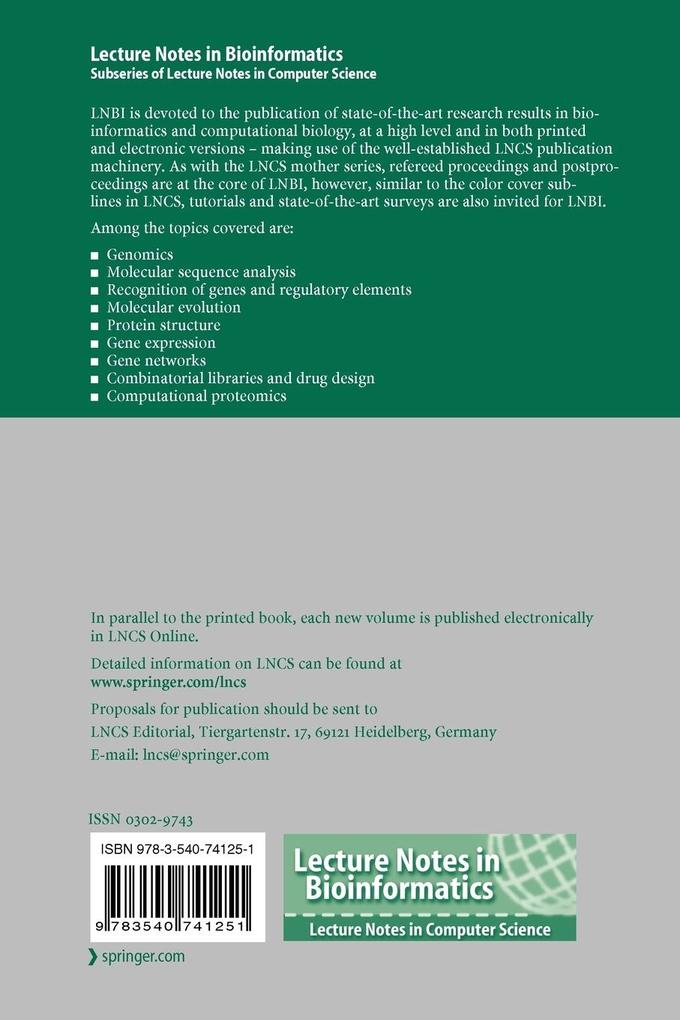 Weitere Ansicht: Algorithms in Bioinformatics