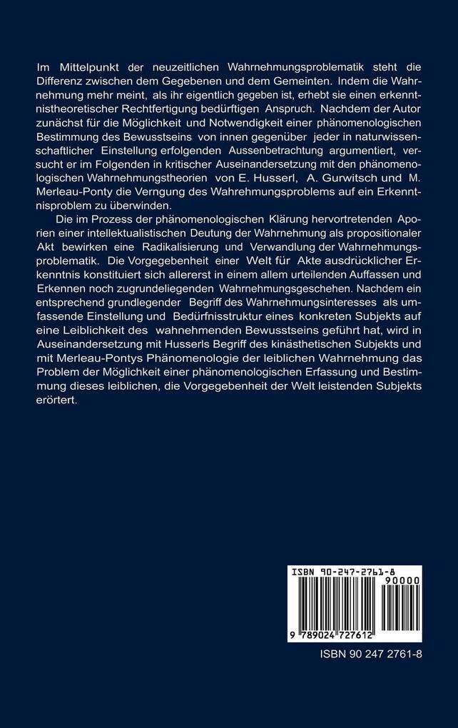 Weitere Ansicht: Das Wahrnehmungsproblem und seine Verwandlung in phänomenologischer Einstellung | Ullrich Melle, U. Melle