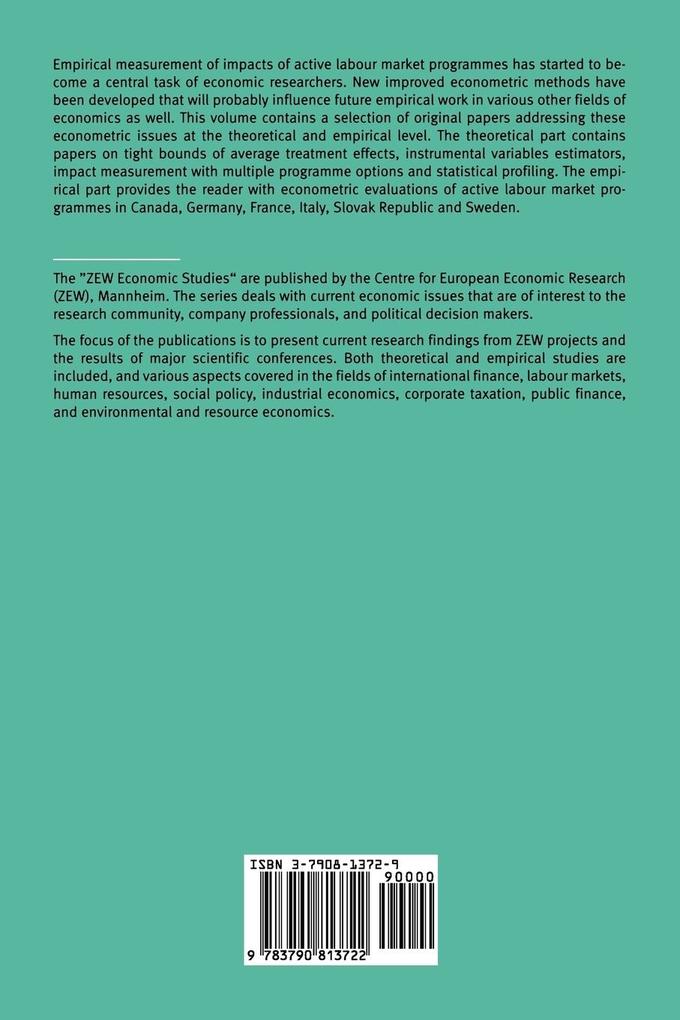 Weitere Ansicht: Econometric Evaluation of Labour Market Policies | Michael Lechner, Friedhelm Pfeiffer