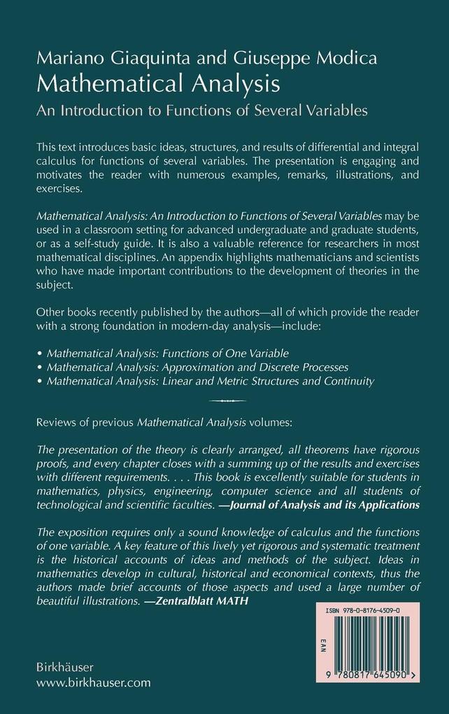 Weitere Ansicht: Mathematical Analysis | Mariano Giaquinta, Giuseppe Modica