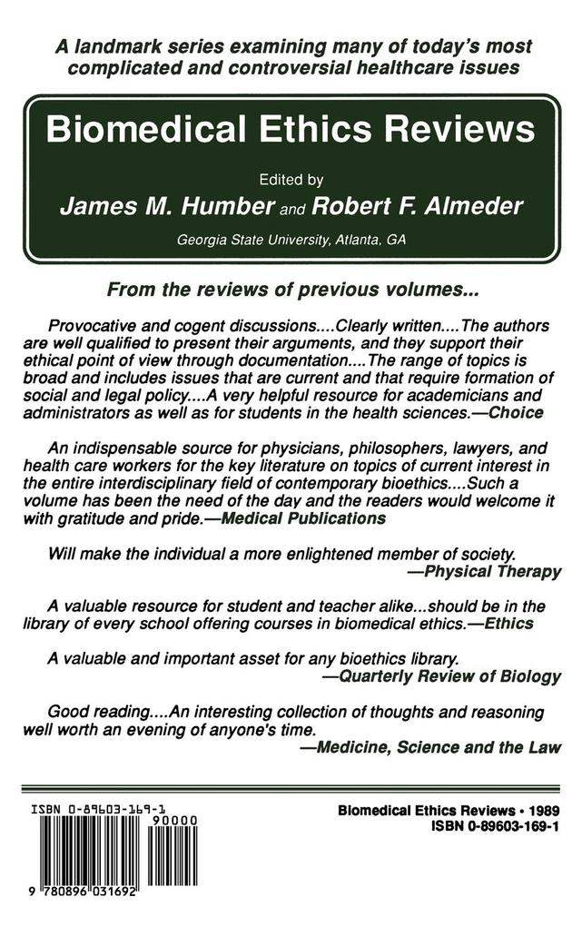 Weitere Ansicht: Biomedical Ethics Reviews · 1989
