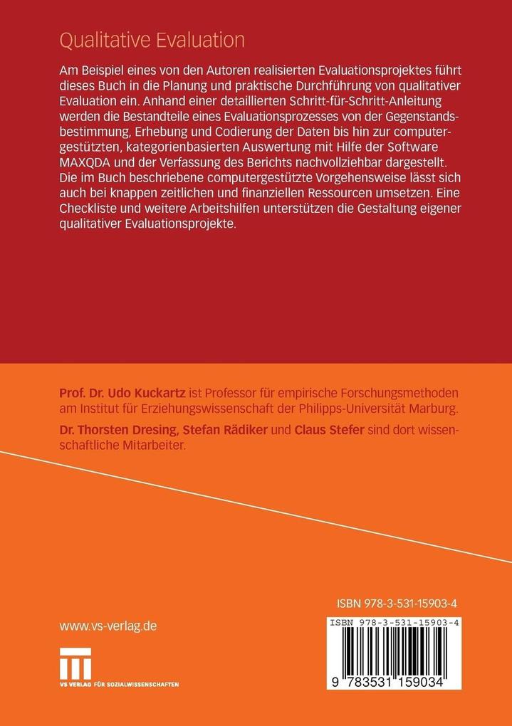 Weitere Ansicht: Qualitative Evaluation | Udo Kuckartz, Thorsten Dresing, Stefan Rädiker, Claus Stefer