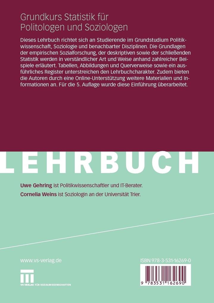 Weitere Ansicht: Grundkurs Statistik für Politologen und Soziologen | Uwe W. Gehring, Cornelia Weins