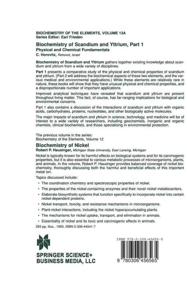 Weitere Ansicht: Biochemistry of Scandium and Yttrium, Part 1: Physical and Chemical Fundamentals | Chaim T. Horovitz