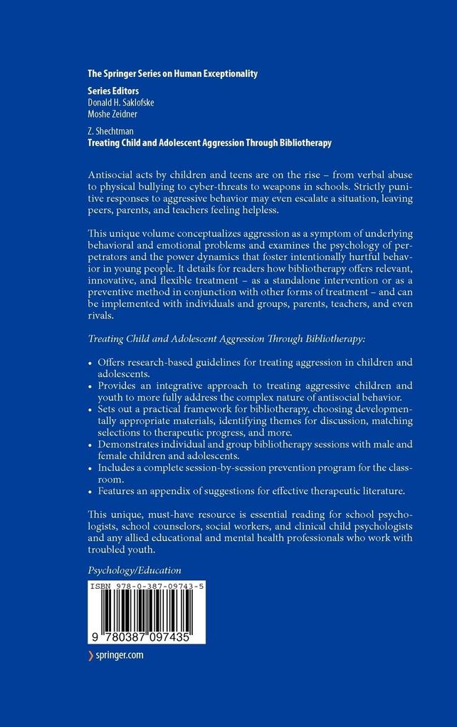 Weitere Ansicht: Treating Child and Adolescent Aggression Through Bibliotherapy | Zipora Shechtman