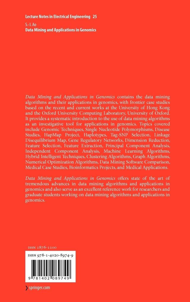 Weitere Ansicht: Data Mining and Applications in Genomics | Sio-Iong Ao