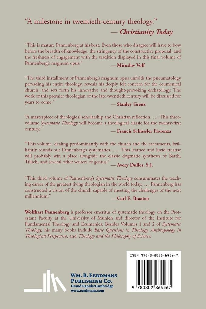 Weitere Ansicht: Systematic Theology, Volume 3 | Wolfhart Pannenberg