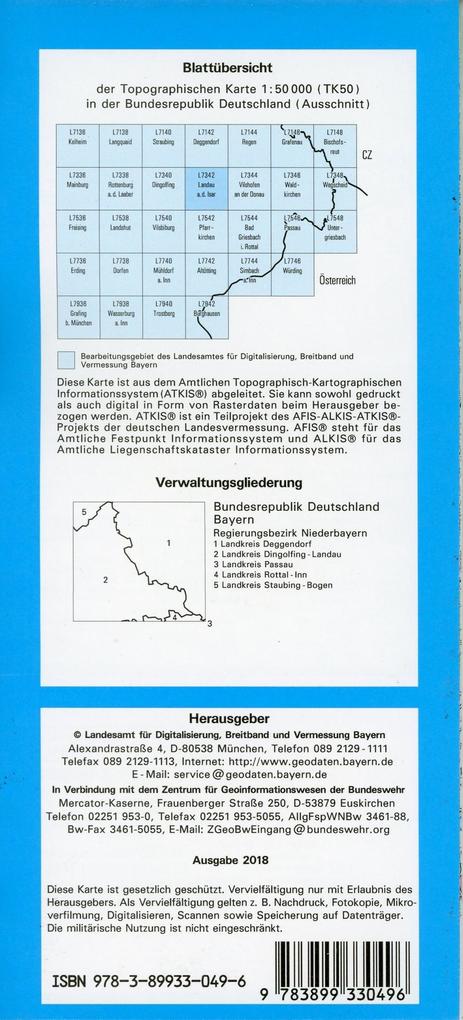 Weitere Ansicht: Topographische Karte Bayern Landau a. d. Isar