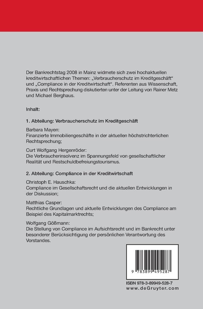 Weitere Ansicht: Verbraucherschutz im Kreditgeschäft - Compliance in der Kreditwirtschaft | Barbara Mayen, Curt Wolfgang Hergenröder, Matthias Casper, et al.