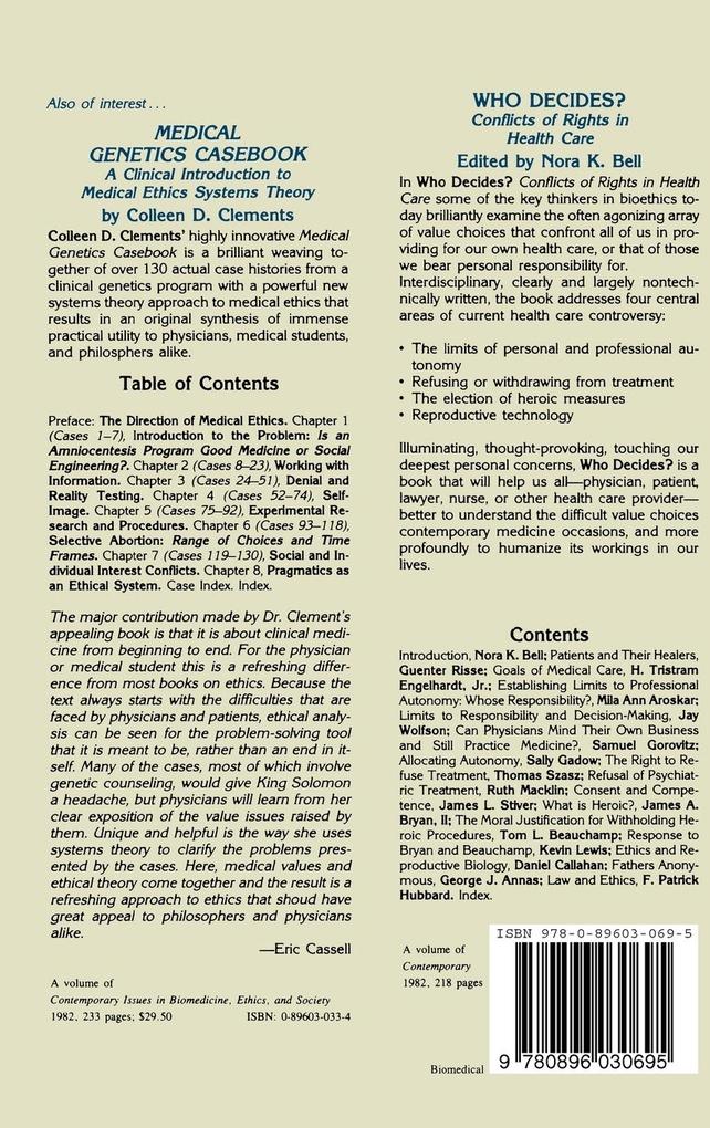 Weitere Ansicht: Biomedical Ethics Reviews - 1984