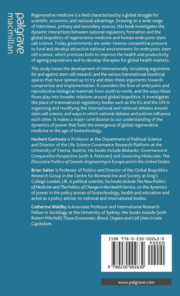 Weitere Ansicht: The Global Politics of Human Embryonic Stem Cell Science | H. Gottweis, B. Salter, C. Waldby