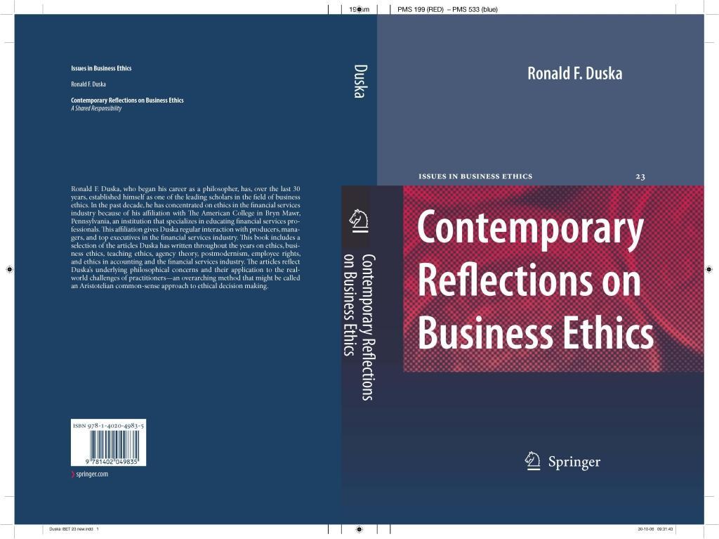 Produktbild: Contemporary Reflections on Business Ethics | Ronald F. Duska