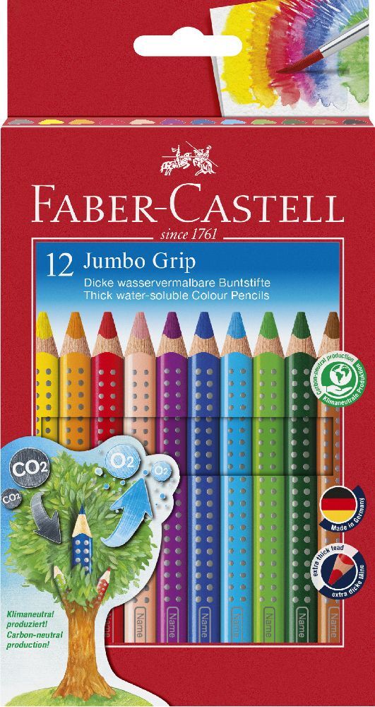 Produktbild: Holzfarbstifte Jumbo Grip, 12 Stück mit Spitzer in Kartonetui