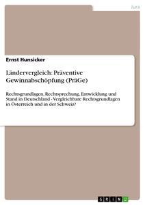 Produktbild: Ländervergleich: Präventive Gewinnabschöpfung (PräGe) | Ernst Hunsicker