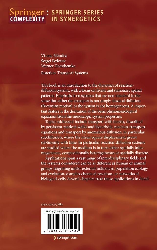 Weitere Ansicht: Reaction-Transport Systems | Sergei Fedotov, Werner Horsthemke, Vicenc Mendez