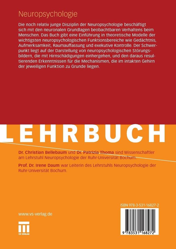 Weitere Ansicht: Neuropsychologie | Christian Bellebaum, Irene Daum, Patrizia Thoma